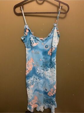 Vintage Y2K rave Blue and Cream Floral Midi Slip Dress